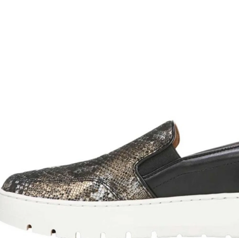 Vionic Slip-On Loafers in Black and Snakeskin Print